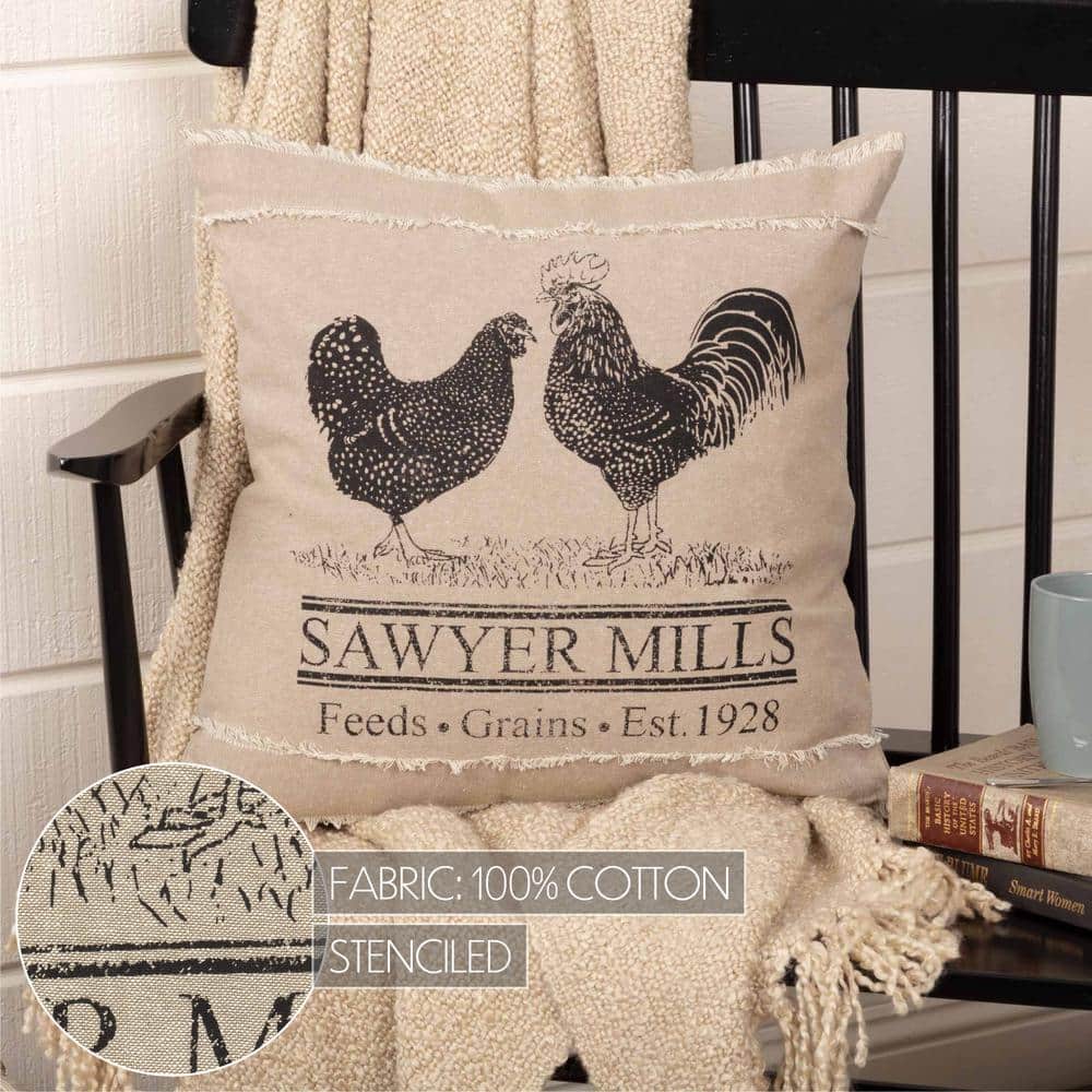 Sawyer Mill Charcoal Poultry 18" Square Cotton Pillow