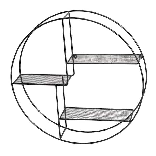 Honey-Can-Do 4 in. x 21 in. x 21 in. Black Steel Circular Wall Shelf with Brackets