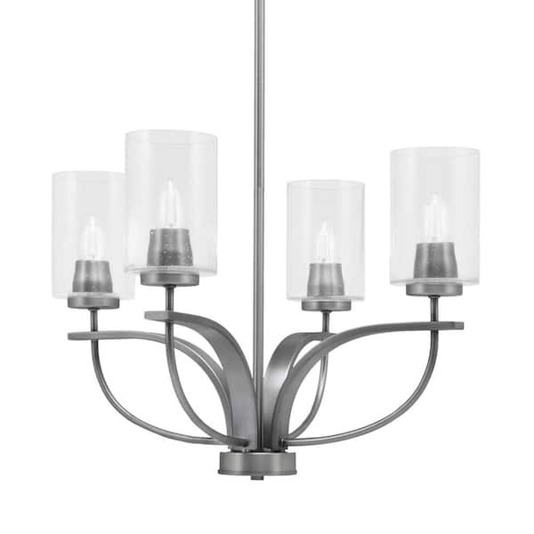 Lighting Theory Olympia 4-Light Uplight Chandelier Graphite Finish 4 in. Clear Bubble Glass