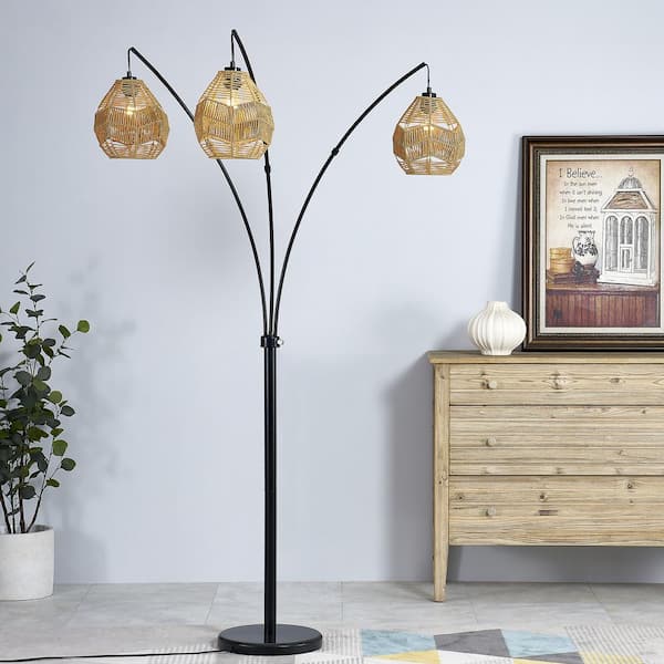 76.6 in. Black Retro 3-Light Tree Living Room Bedroom Reading Standing up Floor Lamp Corner Tall Lights