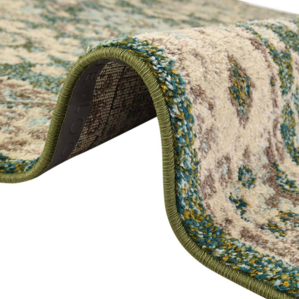 Krystle Green and Beige Overdyed Floral Area Rug 5'1" x 8'