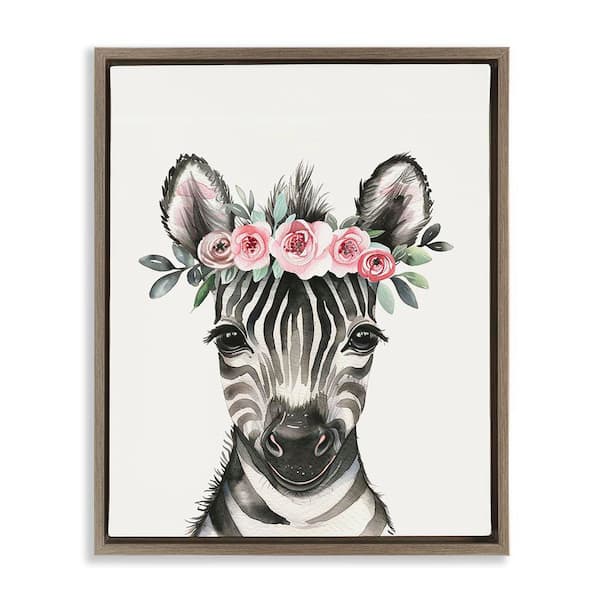 Stupell Industries Nursery Floral Zebra by LSR Design Studio Brown Floater Frame Animal Graphic Art Print 31 in. x 25 in.