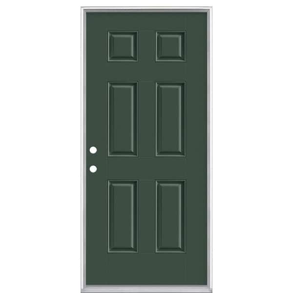 Masonite 36 in. x 80 in. 6-Panel Conifer Right-Hand Inswing Painted Smooth Fiberglass Prehung Front Exterior Door