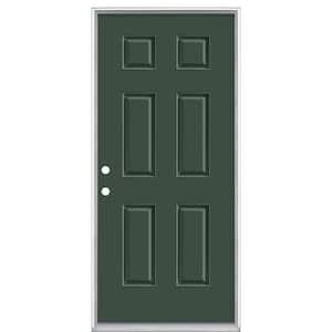 36 in. x 80 in. 6-Panel Conifer Right-Hand Inswing Painted Smooth Fiberglass Prehung Front Exterior Door, Vinyl Frame