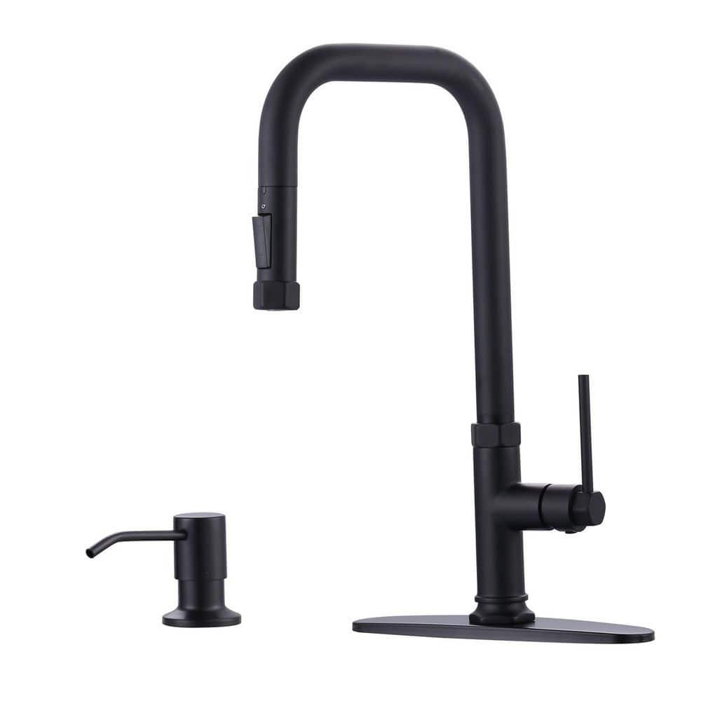 Single Handle Pull Down Sprayer Kitchen Faucet with 2-Mode Spray and Soap Dispenser in Matte Black price history on PriceWatchPro