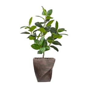 Real touch 63.5 in. fake Rubber tree in a fiberstone planter