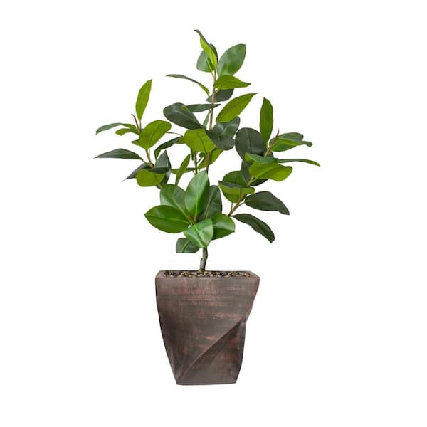 VINTAGE HOME Real touch 63.5 in. fake Rubber tree in a fiberstone planter