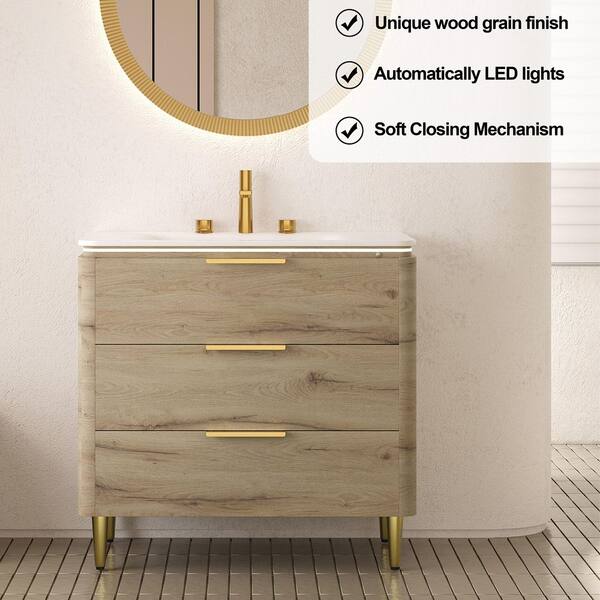Yingze 36 in. Freestanding Single Sink White Oak Bath Vanity with