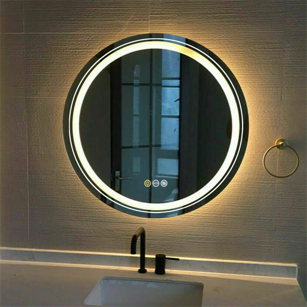 Wisfor 24 in. W x 24 in. H Large Round Frameless Light Dimmable Backlit  Dual Front LED Wall Bathroom Vanity Mirror Super Bright XMR-Y28-618-US  The Home Depot
