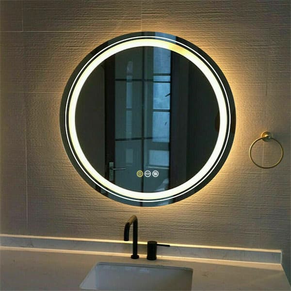 Wisfor 24 in. W x 24 in. H Large Round Frameless Light Dimmable Backlit Dual Front LED Wall Bathroom Vanity Mirror Super Bright