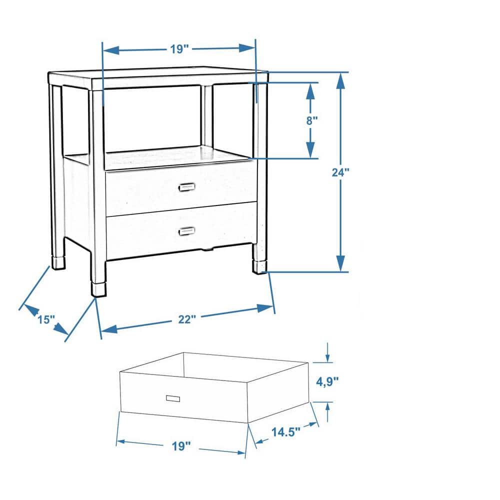 Gray Solid Wood 2-Drawer Nightstand with Shelf