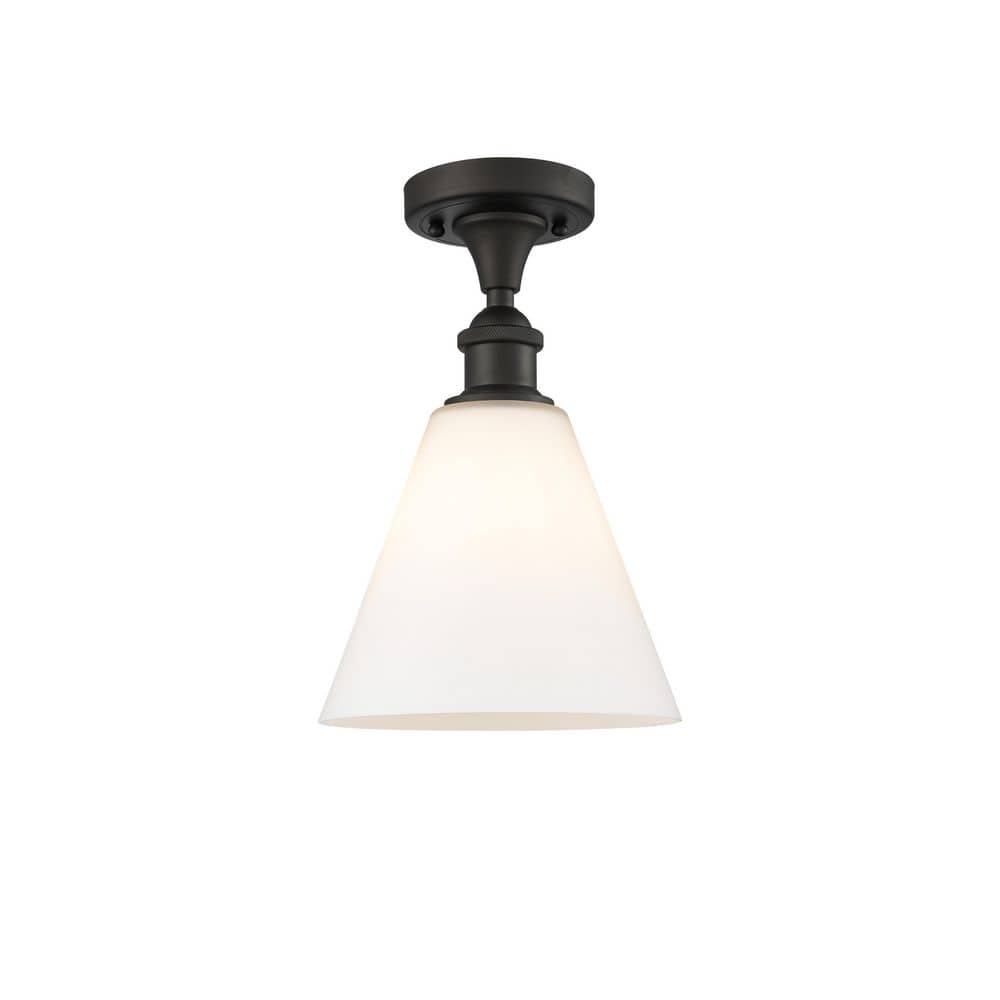 Berkshire 8 in. 1-Light Oil Rubbed Bronze Industrial Semi-Flush Mount with Frosted Glass Shade price history on PriceWatchPro
