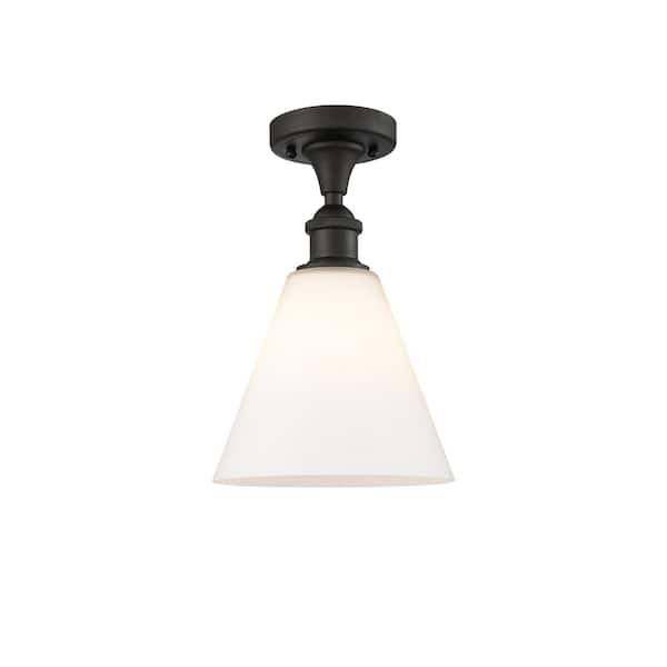 Berkshire 8 in. 1-Light Oil Rubbed Bronze Industrial Semi-Flush Mount with Frosted Glass Shade