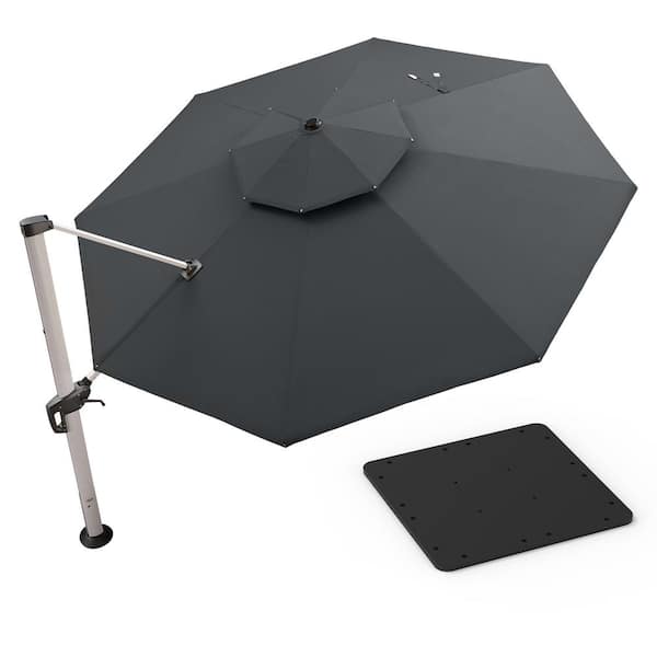 PURPLE LEAF 13 ft. Octagon High-Quality Aluminum Cantilever Polyester Outdoor Patio Umbrella with Base Plate, Gray
