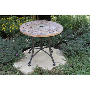 Round Sandstone Metal Outdoor Accent Table