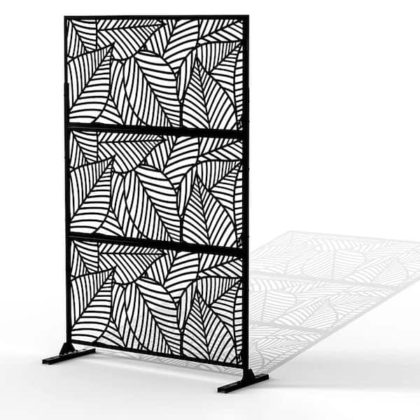 6.5 ft. H x 4 ft. W Black Metal Patio Laser Cut Privacy Screen, 3
