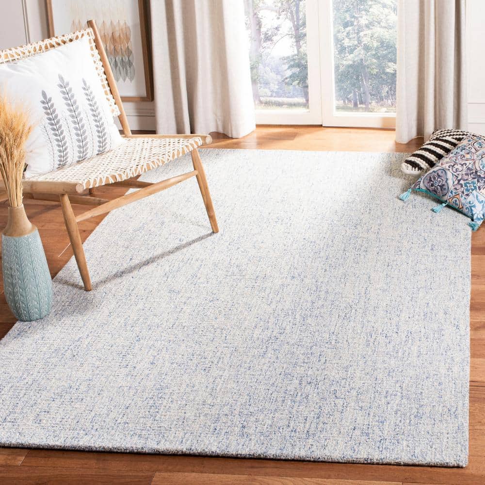Ivory & Blue Abstract Hand-Tufted Wool Blend Area Rug 8' x 10'