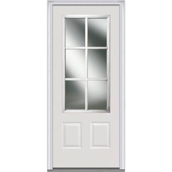 MMI Door 36 in. x 80 in. Clear Simulated Divided Lites Left-Hand 3/4 Lite 2-Panel Classic Primed Steel Prehung Front Door