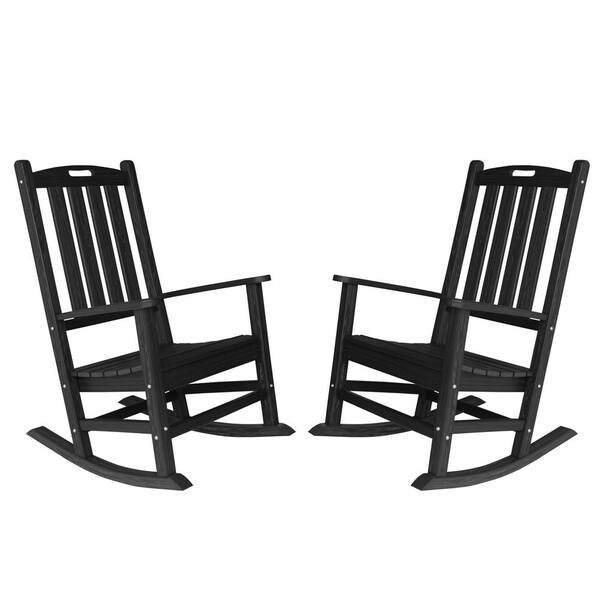 VEIKOUS 2Pcs Plastic Outdoor Rocking Chair Set, Black PG020703BK2