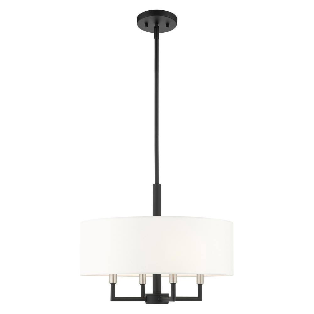 Mini Meridian Black Steel 4-Light Drum Pendant Chandelier