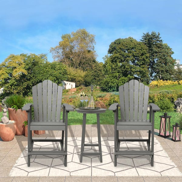 Gray HIPS Plastic Outdoor Bar Stool Patio Bar Height Adirondack Chair (1-Pack)