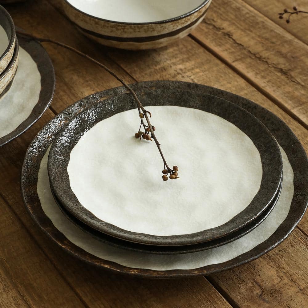 Lucy Beige and Brown Porcelain 32-Piece Dinnerware Set