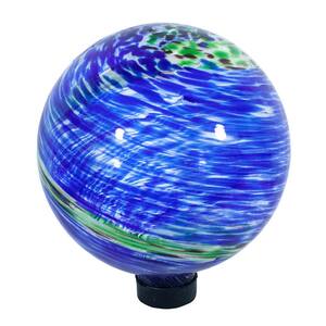 10 in. Glow-In-The-Dark Illuminarie Glass Gazing Ball, Light Blue Swirl