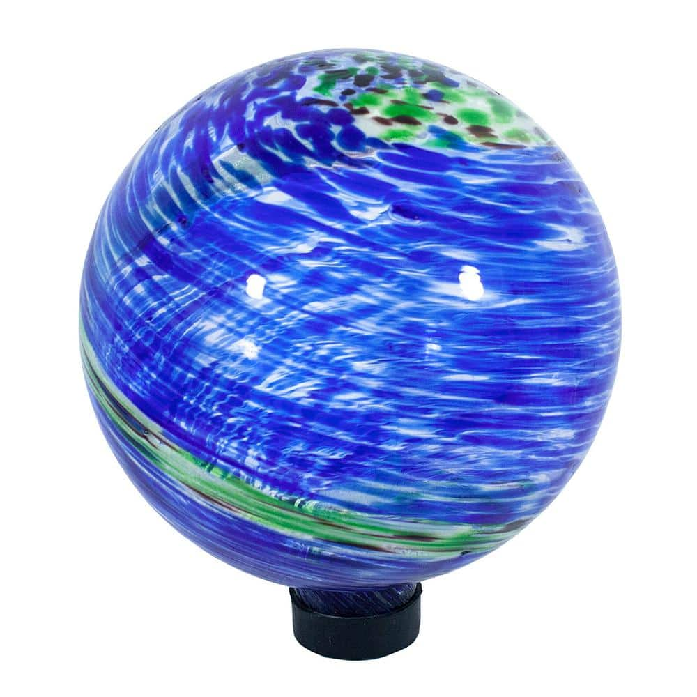 ProPlus 10 in. Glow-In-The-Dark Illuminarie Glass Gazing Ball, Light Blue Swirl