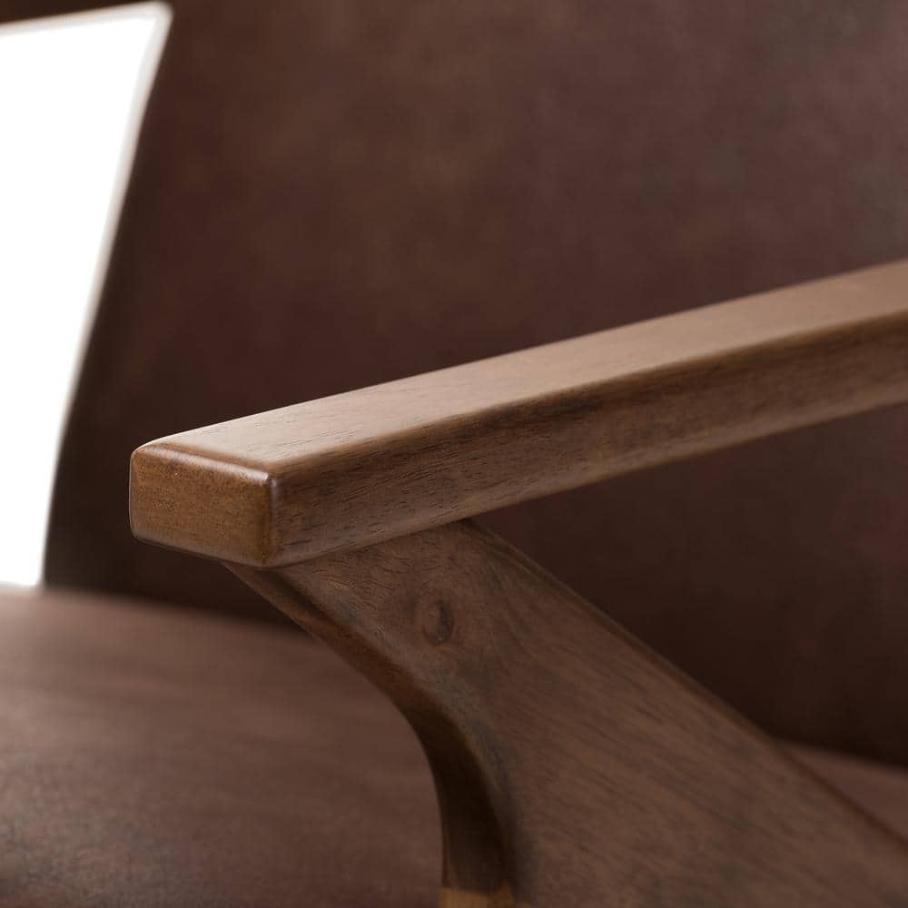 Bianca Mid-Century Walnut Wood and Faux Leather Lounge Chair Set