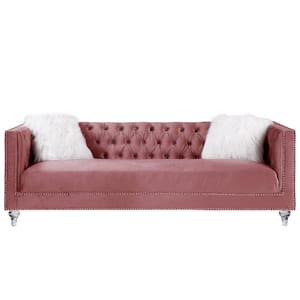 HeiberoII 34 in. W Square Arm Velvet Tuxedo Straight with 2 Pillows Sofa in Pink