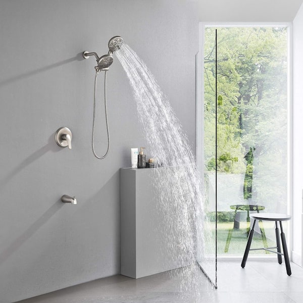 Celina Single-Handle 7-Spray Shower Faucet With Tub Spout In Brushed Nickel Valve Included