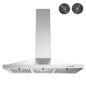 36 in. Patria Convertible Wall Mount Range Hood in Brushed Stainless Steel, Baffle Filters,Push Button Control,LED Light