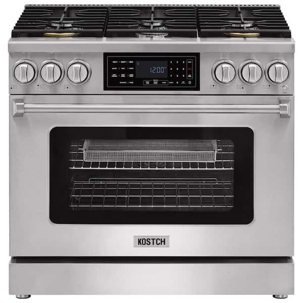 Tilt Panel 36 in. 6 Burners Freestanding Gas Range w/ 6.2 cu. ft. Self-Clean Air Fry Convection Oven in Stainless Steel
