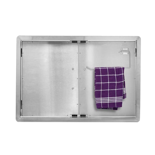 30 in. Stainless Steel Double Face BBQ Grill Double Access Door Panel with Towel Holder
