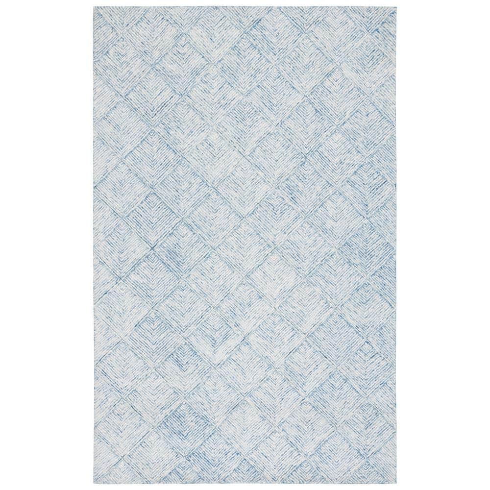 Handmade Blue and Ivory Wool Abstract Tufted Area Rug 5' x 8'