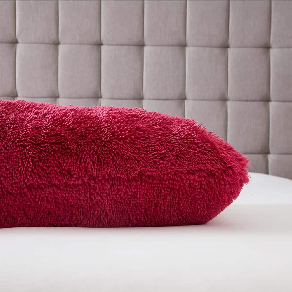 Hot Pink Plush Faux Fur Body Pillow with Removable Cover, 20" x 54"