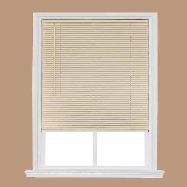 Ivory Cordless Duplex Room Darkening White to the Street Vinyl Blind with 1 in. Slat - 56 in. W x 64 in. L