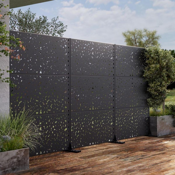 72 in. x 47 in. Black Outdoor Metal Galvanized Privacy Screen Fence Garden Panels