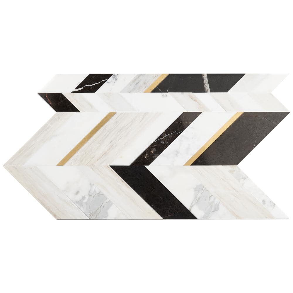 Tyra 11.81 in. x 18.89 in. Polished Marble and Brass Wall Mosaic Tile (1.55 Sq. Ft. / Each)