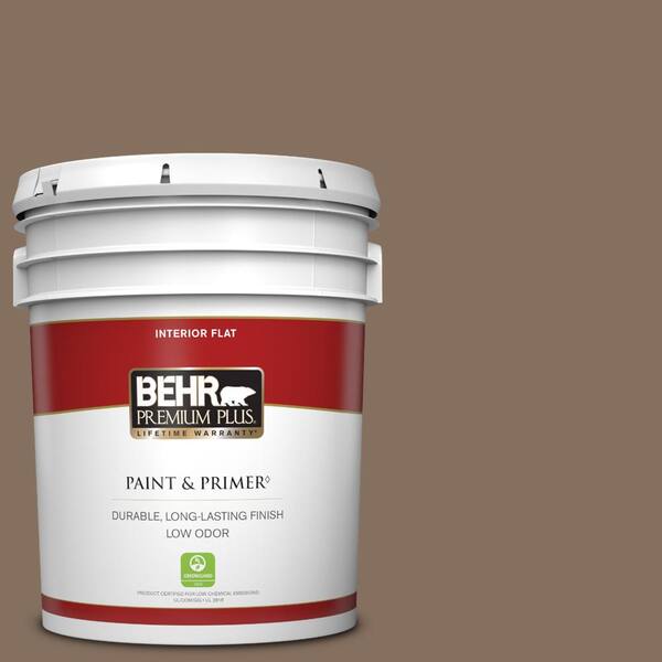 BEHR PREMIUM PLUS 5 gal. #N230-6 Whiskey Barrel Flat Low Odor Interior Paint & Primer