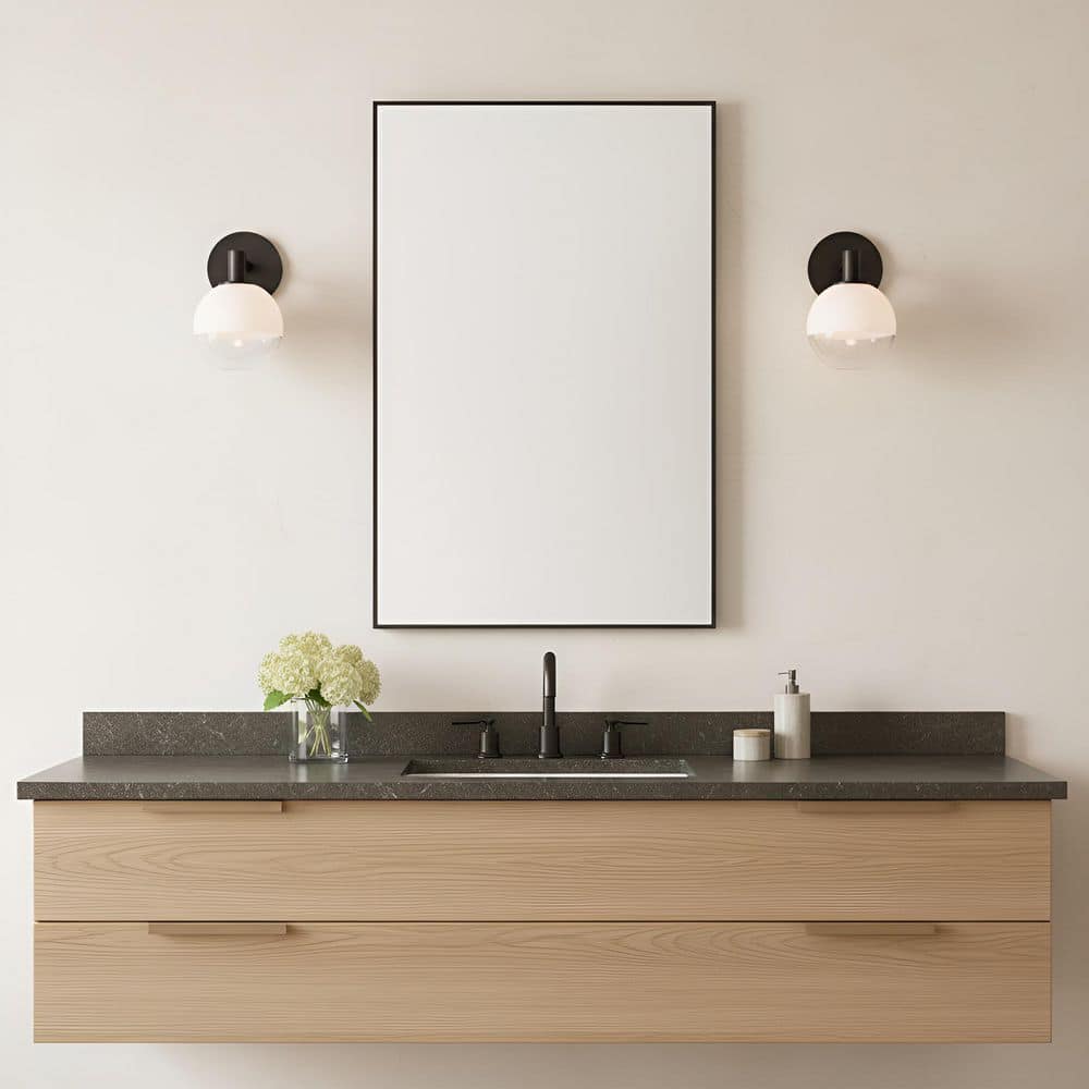 Torian 6 in. 1-Light Aged Iron Bathroom Bedroom Wall Fixture Vanity Light With Milk Clear Glass Mix Shade price history on PriceWatchPro