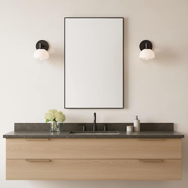 Torian 6 in. 1-Light Aged Iron Bathroom Bedroom Wall Fixture Vanity Light With Milk Clear Glass Mix Shade