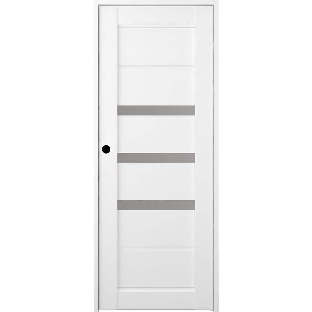 28 in. x 80 in. Right-Hand 3-Lite Frosted Glass Solid Core Rita Bianco Noble Wood Composite Single Prehung Interior Door price history on PriceWatchPro