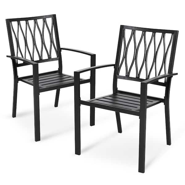 Stackable Metal Patio Bistro Outdoor Dining Chair in Black Set of 2