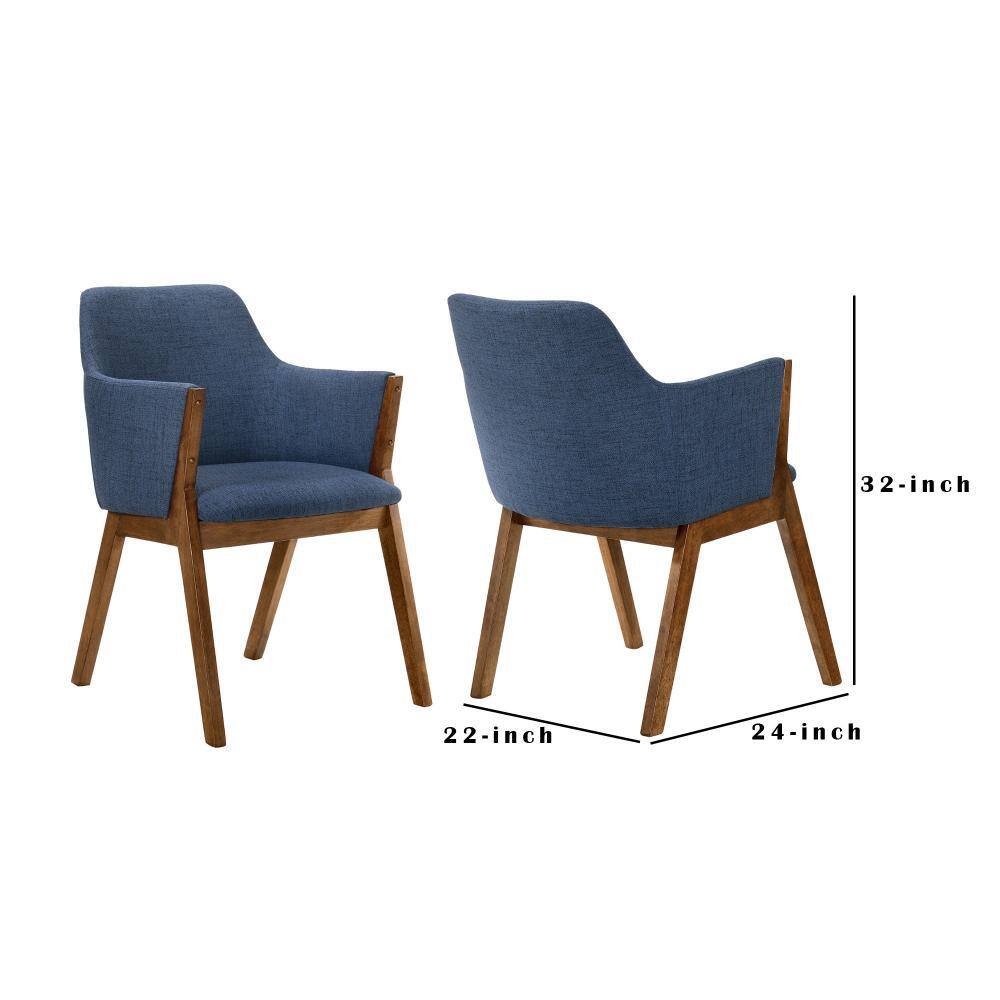Blue Upholstered Wood Arm Chairs Set of 2