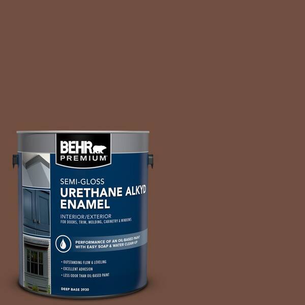 BEHR PREMIUM 1 gal. #N160-7 Brown Velvet Urethane Alkyd Semi-Gloss Enamel Interior/Exterior Paint