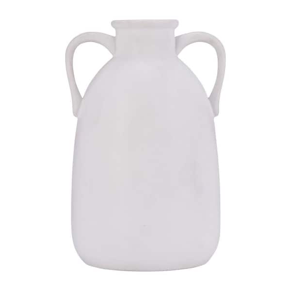 Liv & Skye 10 in. White Ceramic Amphora Decorative Vase with Dual Side Handles