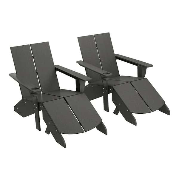 WESTIN OUTDOOR Coastin Gray Outdoor Patio Weather Resistant Modern Poly Plastic Adirondack Chair and Ottoman (Set of 2)