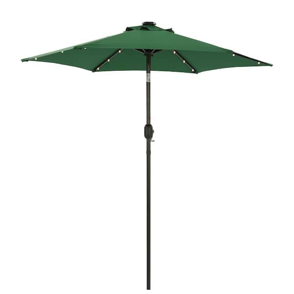 ANGELES HOME 7.5 ft. x 7.5 ft. 50 Plus UPF Solar Lighted Crank Tilt Steel Market Patio Umbrella without Base in Dark Green