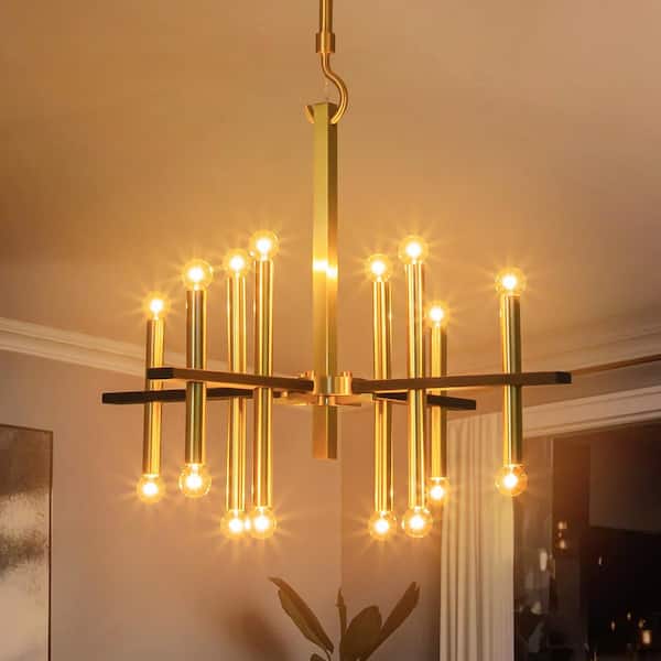 RRTYO Ariyona 16-Light Aged Brass Industrial Linear Sputnik Candlestick Chandelier with Cylindrical Metal Rods